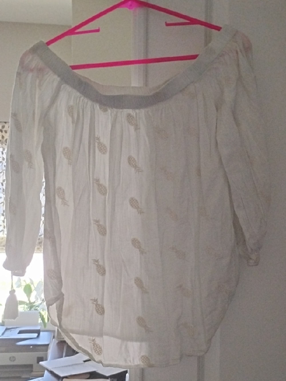 Old Navy White Off-Shoulder Pineapple Print Tunic
